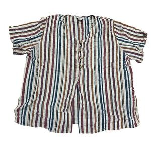 Stefano International Women's 26/28 Striped Button Up Short Sleeve‎ Blouse Top